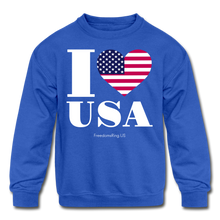 Load image into Gallery viewer, I LOVE USA - Kids&#39; Crewneck Sweatshirt - royal blue
