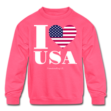 Load image into Gallery viewer, I LOVE USA - Kids&#39; Crewneck Sweatshirt - neon pink
