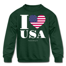 Load image into Gallery viewer, I LOVE USA - Kids&#39; Crewneck Sweatshirt - forest green
