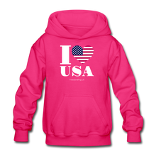 Load image into Gallery viewer, I LOVE USA - Gildan Heavy Blend Youth Hoodie - fuchsia
