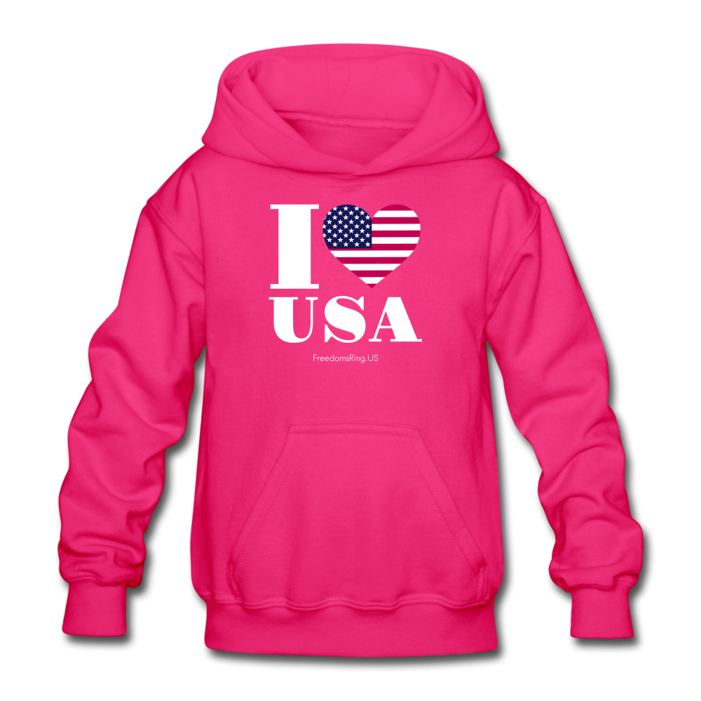 I LOVE USA - Gildan Heavy Blend Youth Hoodie - fuchsia