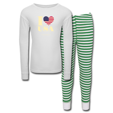 Load image into Gallery viewer, I LOVE USA - Kids’ Pajama Set - white/green stripe
