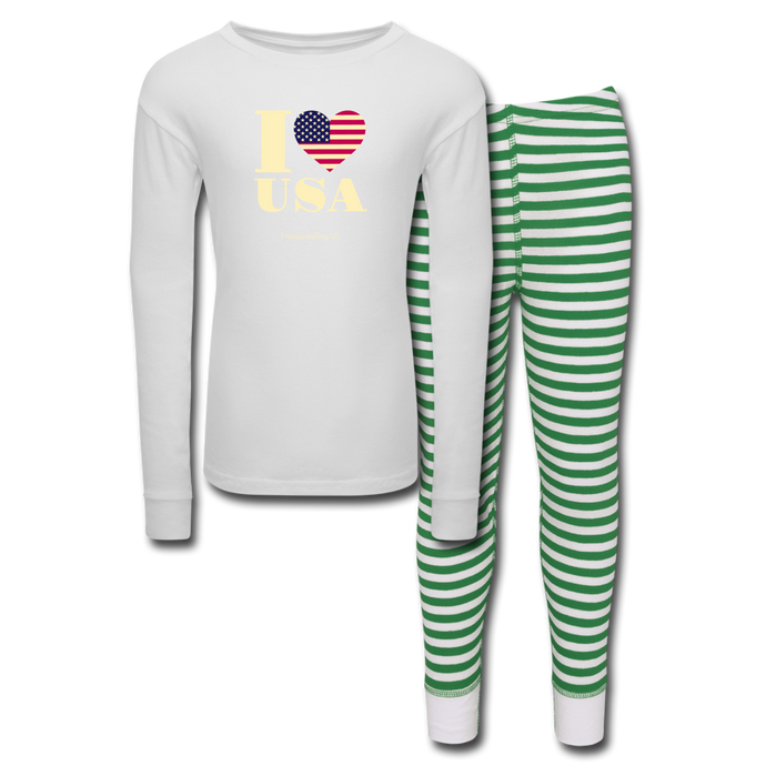 I LOVE USA - Kids’ Pajama Set - white/green stripe