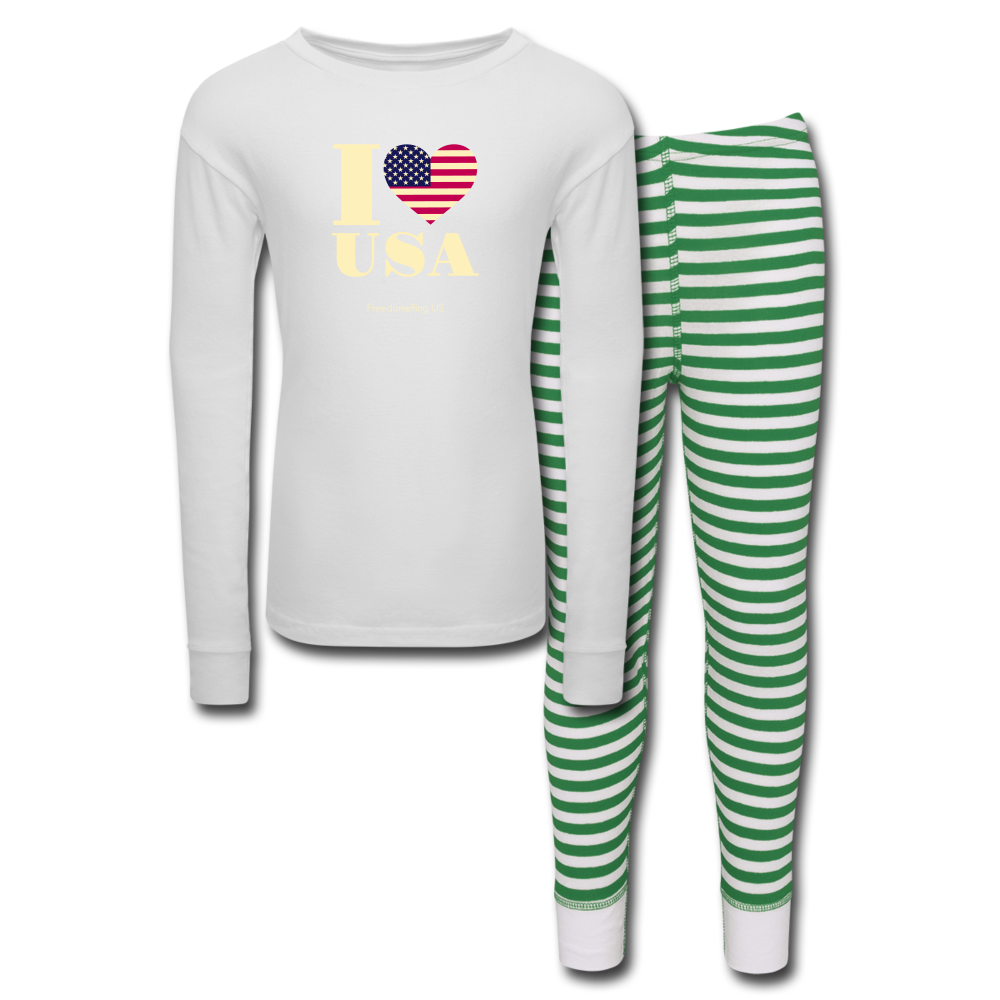 I LOVE USA - Kids’ Pajama Set - white/green stripe