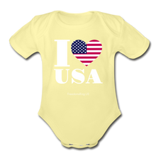 Load image into Gallery viewer, I LOVE USA - Organic Short Sleeve Baby Bodysuit - washed yellow
