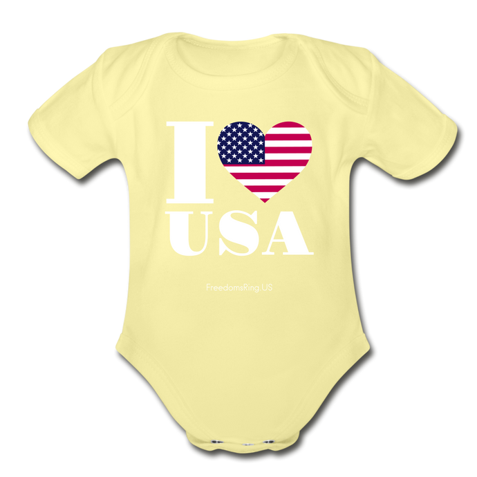 I LOVE USA - Organic Short Sleeve Baby Bodysuit - washed yellow