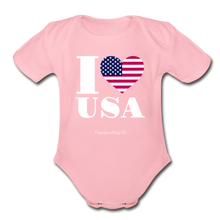 Load image into Gallery viewer, I LOVE USA - Organic Short Sleeve Baby Bodysuit - light pink
