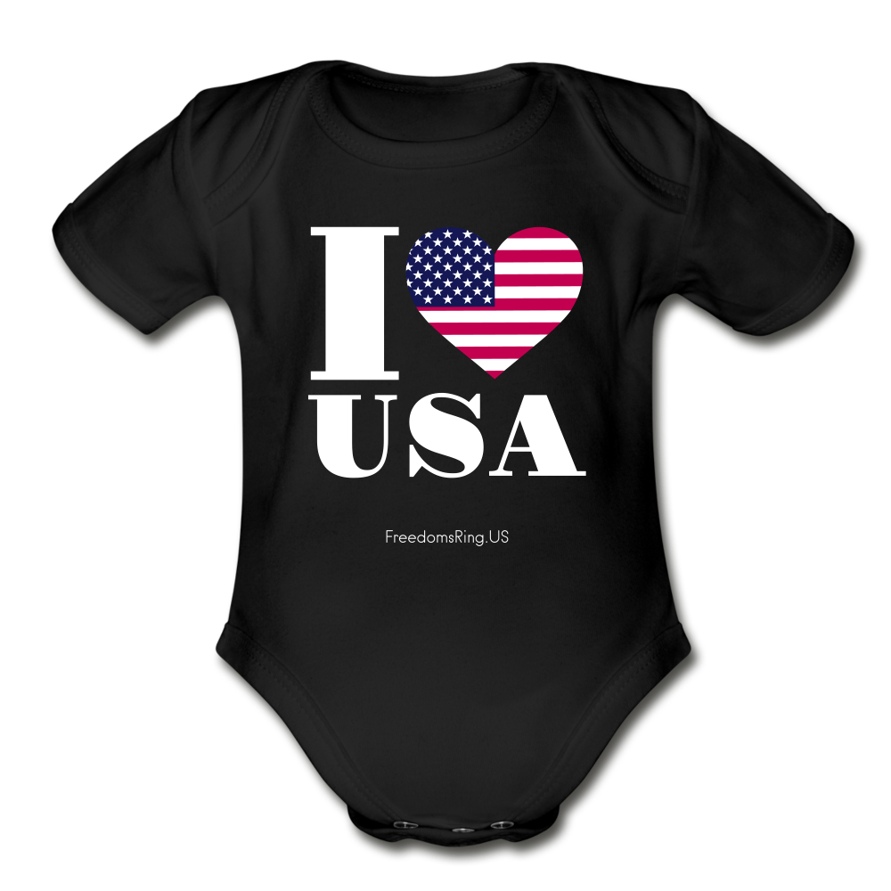 I LOVE USA - Organic Short Sleeve Baby Bodysuit - black