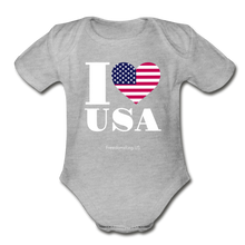 Load image into Gallery viewer, I LOVE USA - Organic Short Sleeve Baby Bodysuit - heather gray
