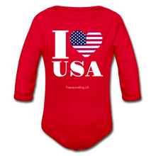 Load image into Gallery viewer, I LOVE USA - Organic Long Sleeve Baby Bodysuit - red
