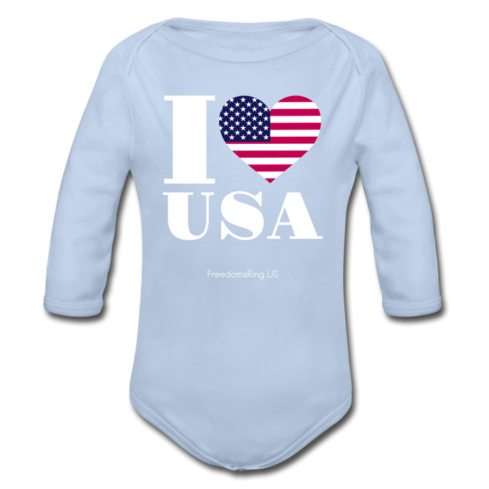 I LOVE USA - Organic Long Sleeve Baby Bodysuit - sky