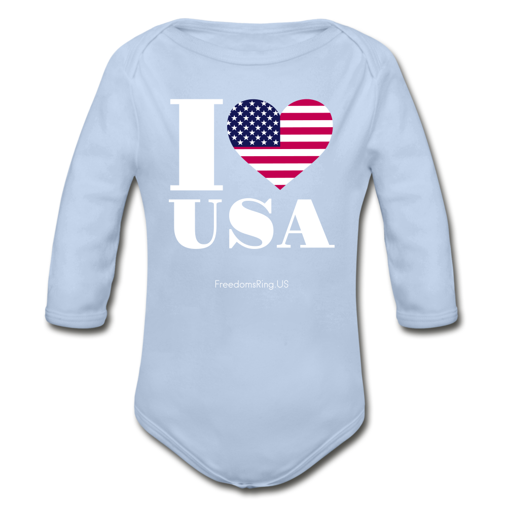 I LOVE USA - Organic Long Sleeve Baby Bodysuit - sky