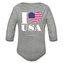 Load image into Gallery viewer, I LOVE USA - Organic Long Sleeve Baby Bodysuit - heather gray
