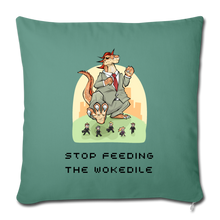 Load image into Gallery viewer, STOP FEEDING THE WOKEDILE - Double-Sided Printing on Throw Pillow Cover 18” x 18” - cypress green
