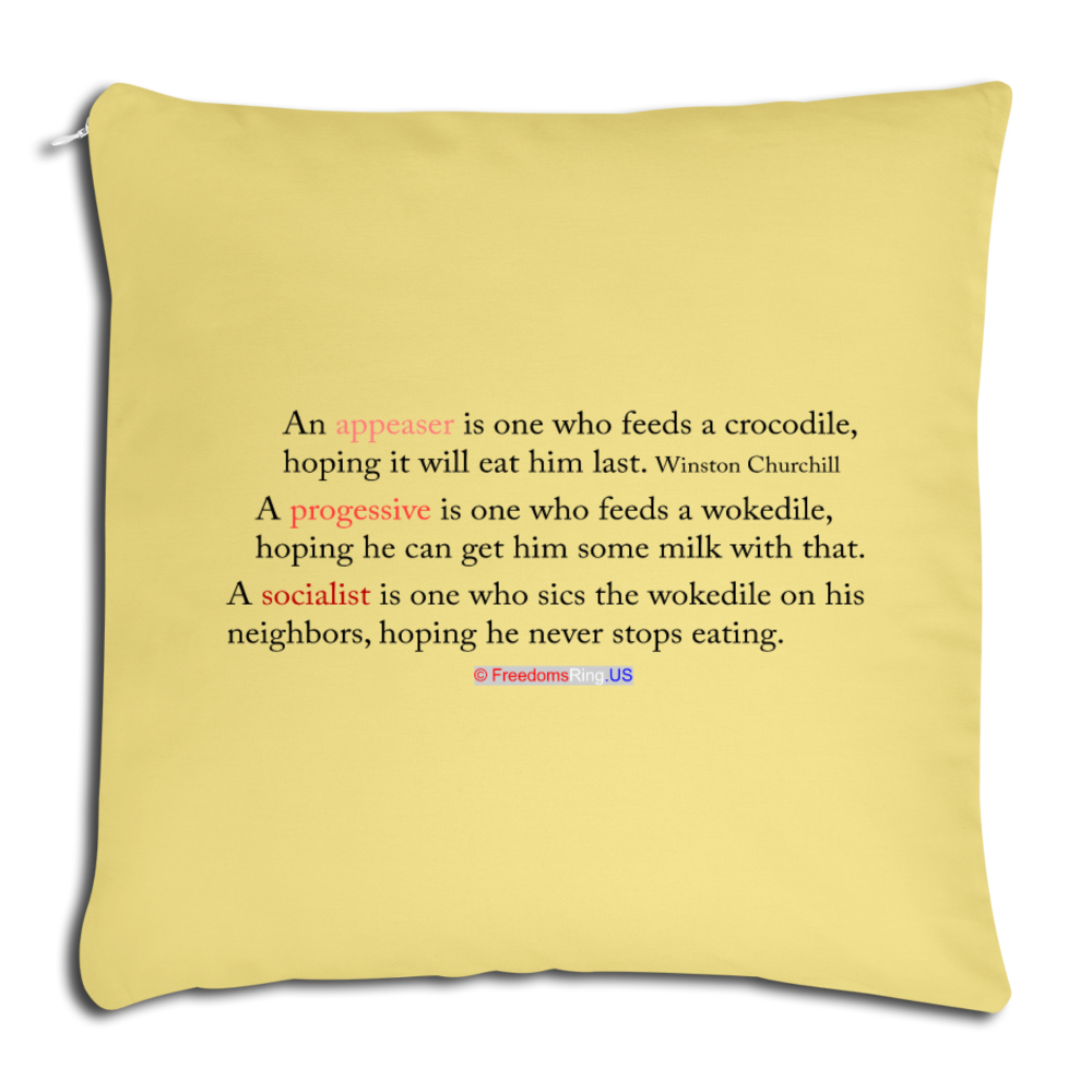 STOP FEEDING THE WOKEDILE - Double-Sided Printing on Throw Pillow Cover 18” x 18” - washed yellow