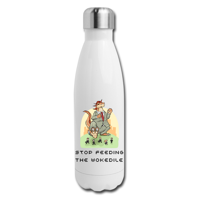 STOP FEEDING THE WOKEDILE! - Double-Sided Printing on Insulated Stainless Steel Water Bottle - white