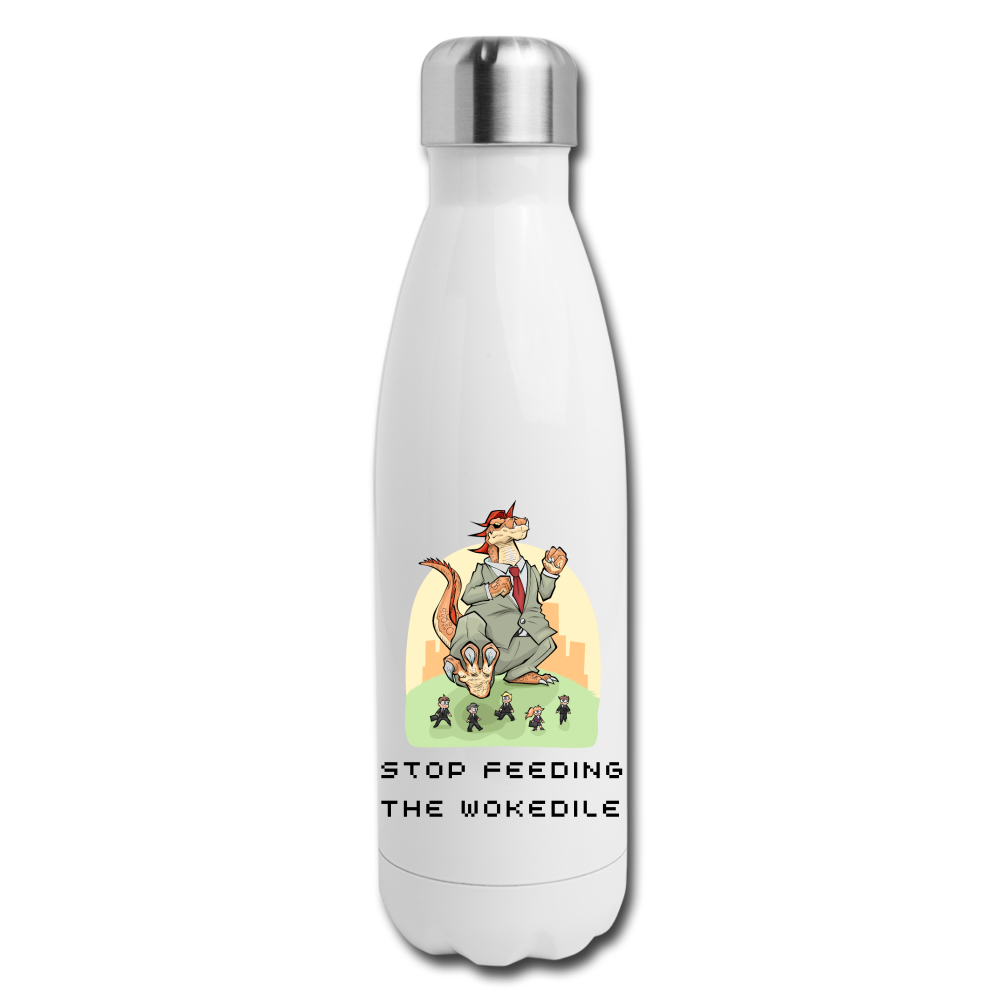 STOP FEEDING THE WOKEDILE! - Double-Sided Printing on Insulated Stainless Steel Water Bottle - white