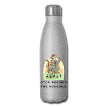 Load image into Gallery viewer, STOP FEEDING THE WOKEDILE! - Double-Sided Printing on Insulated Stainless Steel Water Bottle - silver glitter
