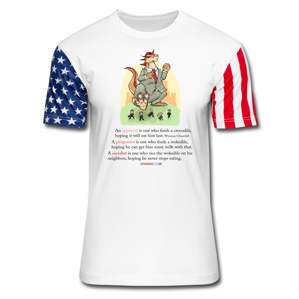 FEEDING THE WOKEDILE - Stars & Stripes T-Shirt - white