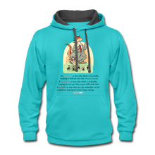 Load image into Gallery viewer, FEEDING THE WOKEDILE (with graphic) - Contrast Hoodie - scuba blue/asphalt
