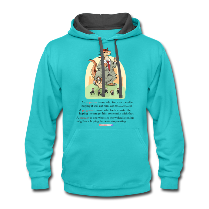 FEEDING THE WOKEDILE (with graphic) - Contrast Hoodie - scuba blue/asphalt