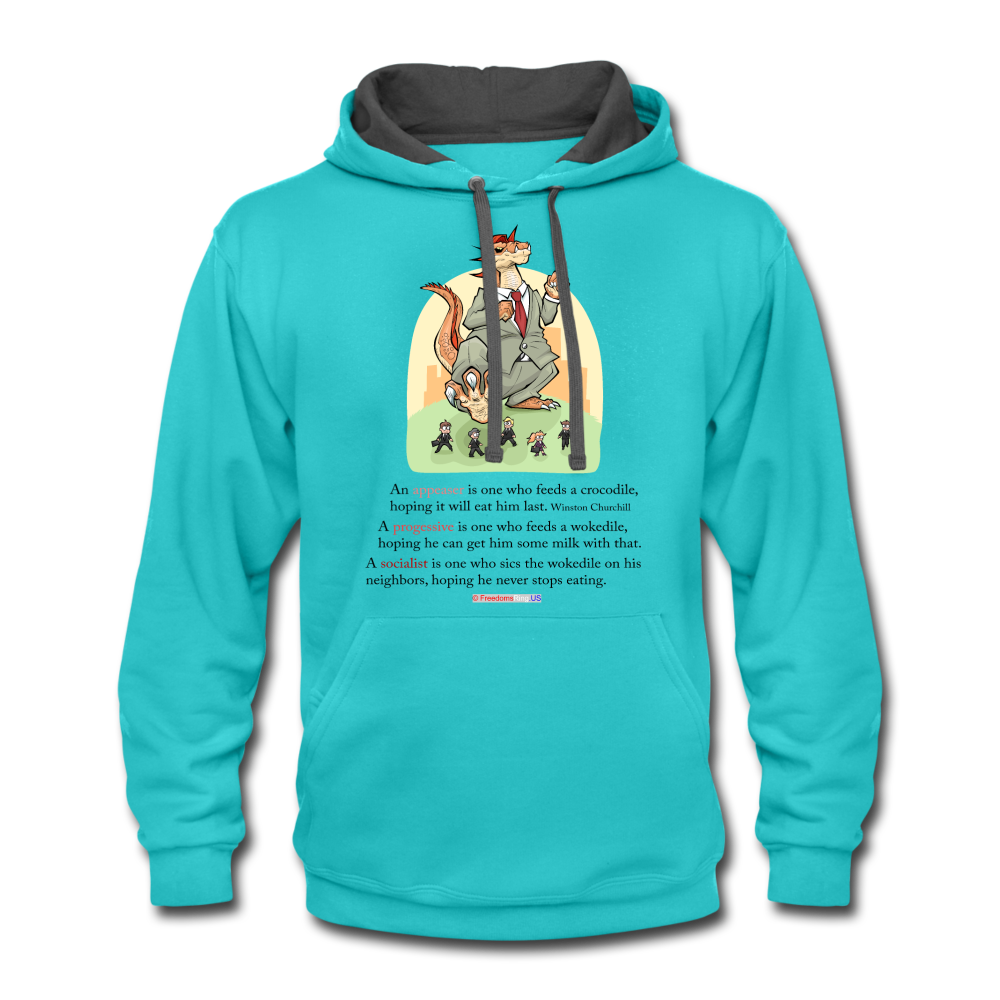 FEEDING THE WOKEDILE (with graphic) - Contrast Hoodie - scuba blue/asphalt