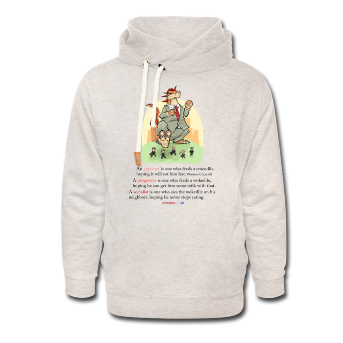 FEEDING THE WOKEDILE (with graphic) -Shawl Collar Hoodie - heather oatmeal