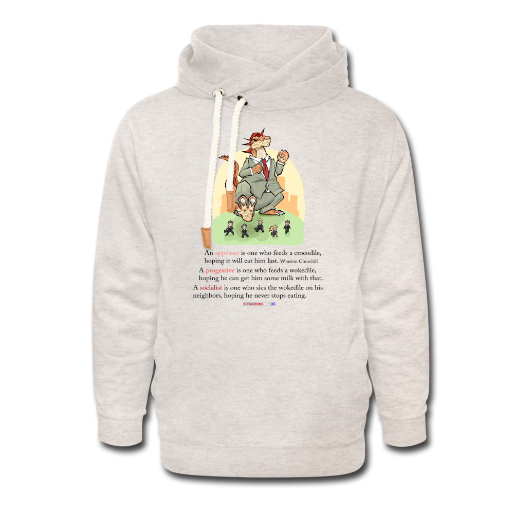 FEEDING THE WOKEDILE (with graphic) -Shawl Collar Hoodie - heather oatmeal