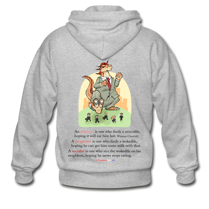 FEEDING THE WOKEDILE (with graphic) - Gildan Heavy Blend Adult Zip Hoodie - heather gray