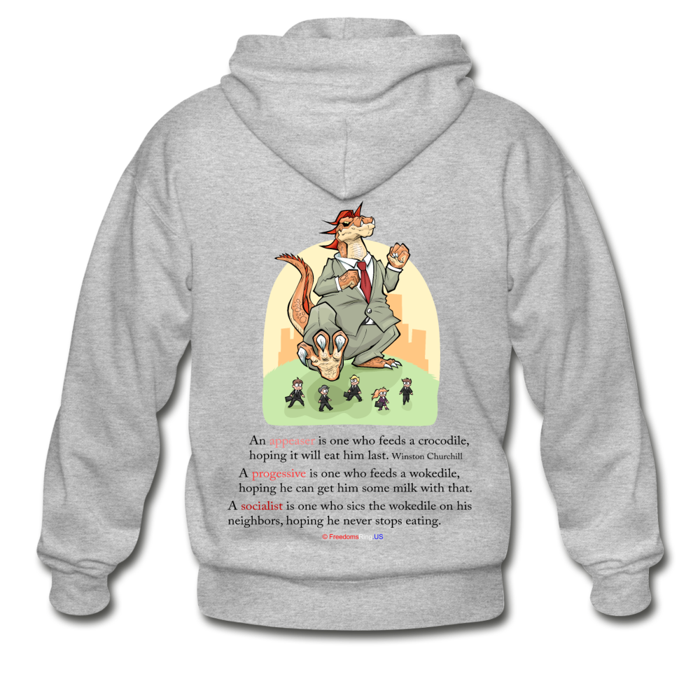 FEEDING THE WOKEDILE (with graphic) - Gildan Heavy Blend Adult Zip Hoodie - heather gray