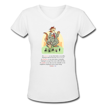 Load image into Gallery viewer, FEEDING THE WOKEDILE (with graphic) - Women&#39;s V-Neck T-Shirt - white
