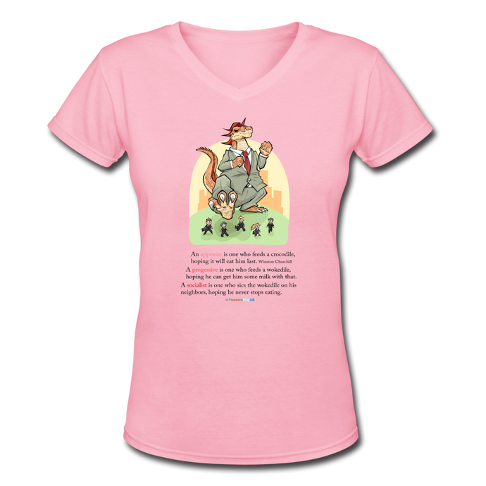 FEEDING THE WOKEDILE (with graphic) - Women's V-Neck T-Shirt - pink