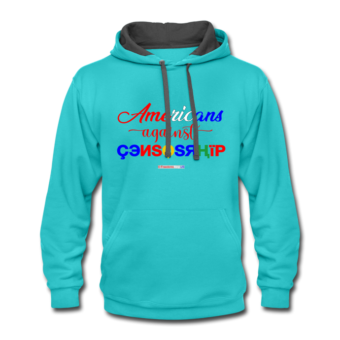 AMERICANS AGAINST CENSORSHIP - Contrast Hoodie - scuba blue/asphalt