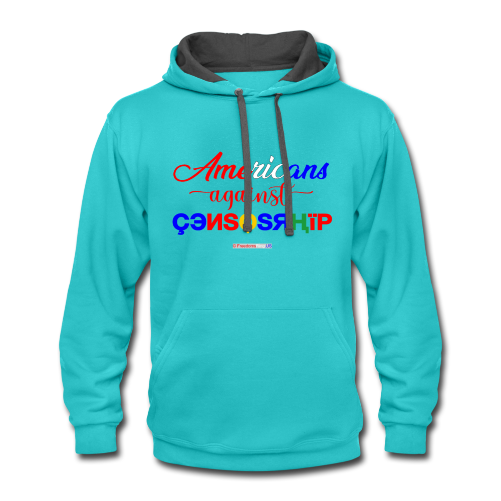 AMERICANS AGAINST CENSORSHIP - Contrast Hoodie - scuba blue/asphalt