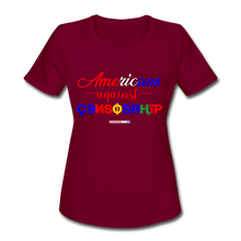 Load image into Gallery viewer, AMERICANS AGAINST CENSORSHIP - Women&#39;s Moisture Wicking Performance T-Shirt - burgundy
