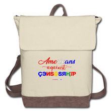 Load image into Gallery viewer, AMERICANS AGAINST CENSORSHIP - Canvas Backpack - ivory/brown
