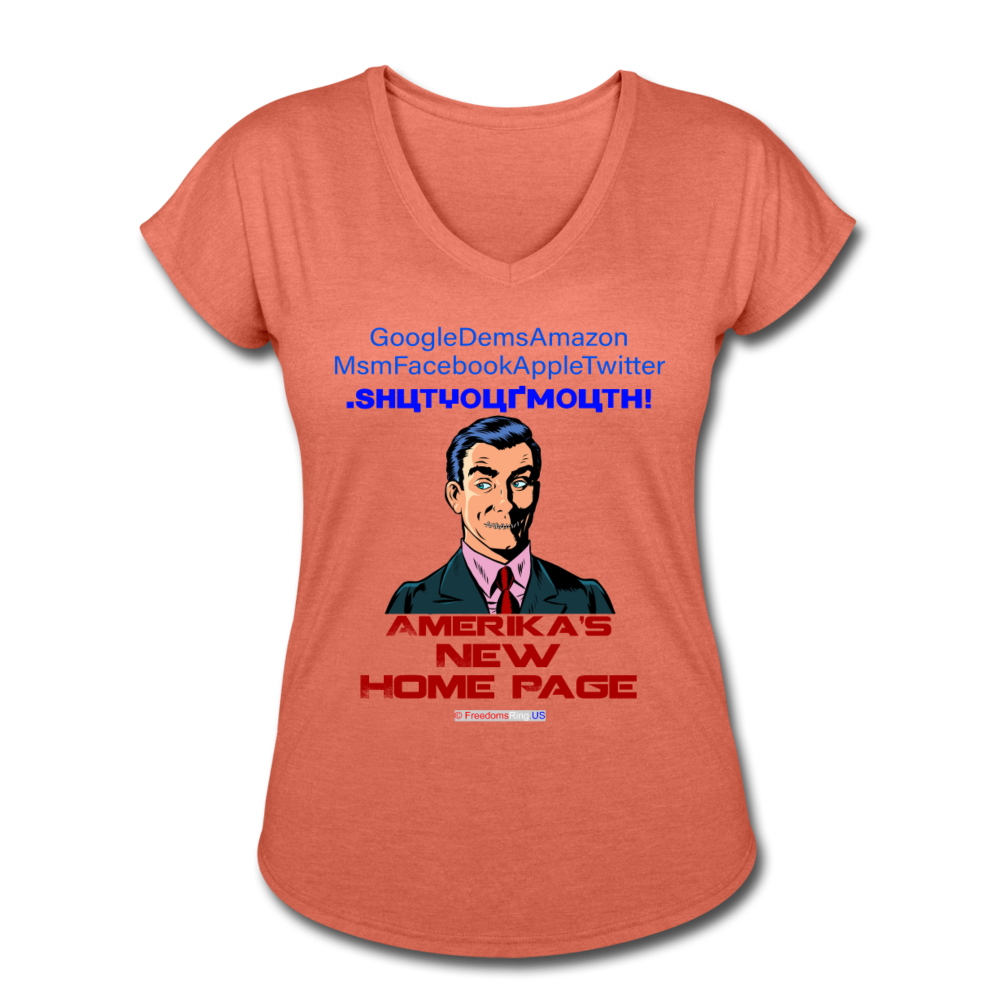 AMERIKA'S NEW HOME PAGE - Women's Tri-Blend V-Neck T-Shirt - heather bronze