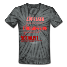 Load image into Gallery viewer, APPEASER, PROGRESSIVE, SOCIALIST - Unisex Tie Dye T-Shirt - spider black
