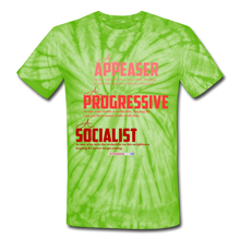 Load image into Gallery viewer, APPEASER, PROGRESSIVE, SOCIALIST - Unisex Tie Dye T-Shirt - spider lime green
