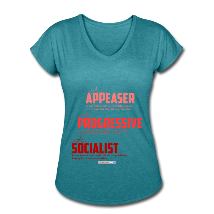 APPEASER, PROGRESSIVE, SOCIALIST - Women's Tri-Blend V-Neck T-Shirt - heather turquoise