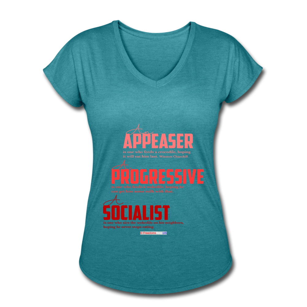 APPEASER, PROGRESSIVE, SOCIALIST - Women's Tri-Blend V-Neck T-Shirt - heather turquoise