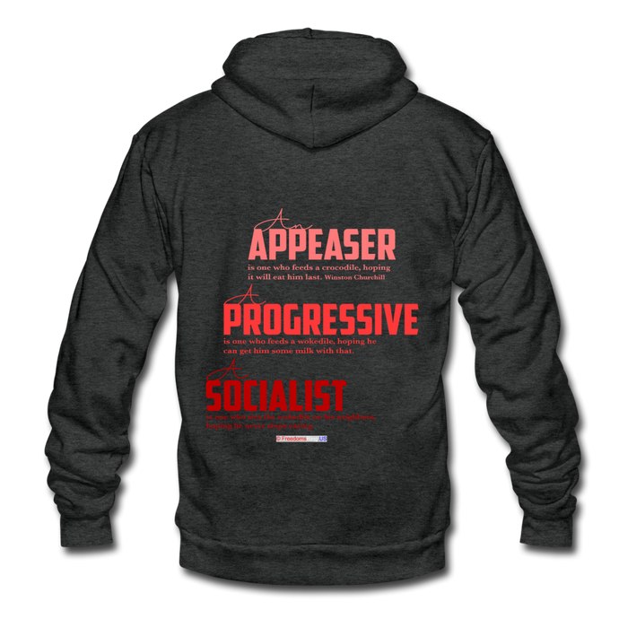 APPEASER, PROGRESSIVE, SOCIALIST - Unisex Fleece Zip Hoodie - charcoal gray