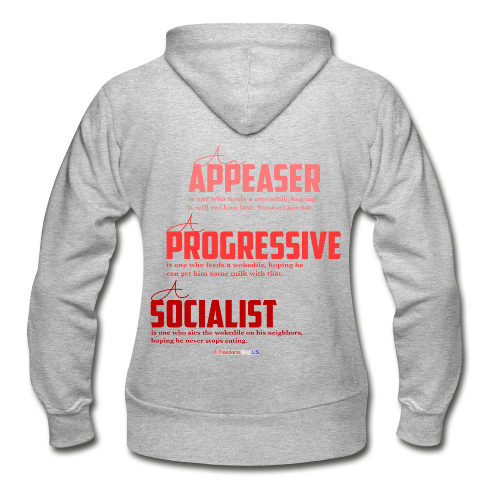 APPEASER, PROGRESSIVE, SOCIALIST - Gildan Heavy Blend Women's Zip Hoodie - heather gray