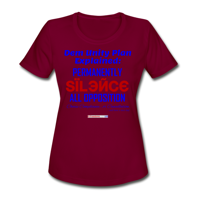 DEM UNITY PLAN - Women's Moisture Wicking Performance T-Shirt - burgundy