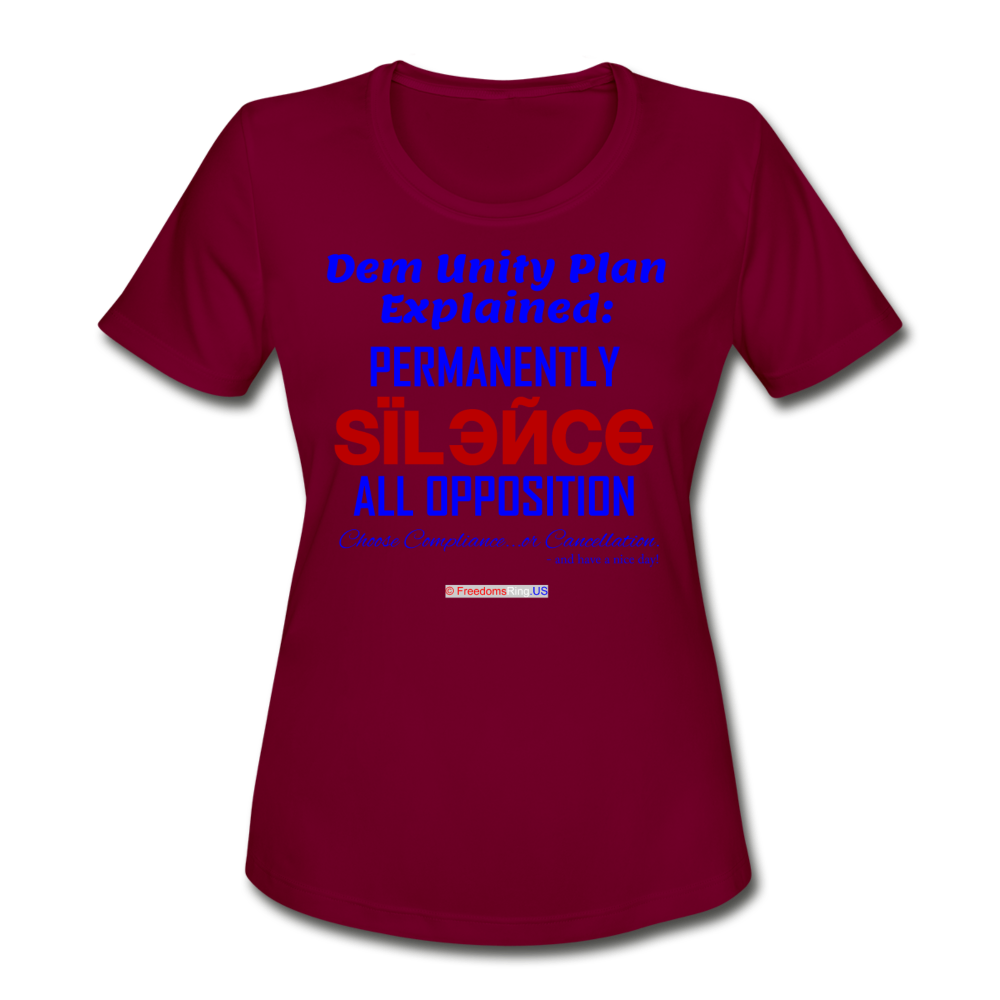 DEM UNITY PLAN - Women's Moisture Wicking Performance T-Shirt - burgundy