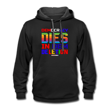 Load image into Gallery viewer, DEMOCRACY DIES IN DEM DELETION - Contrast Hoodie - black/asphalt
