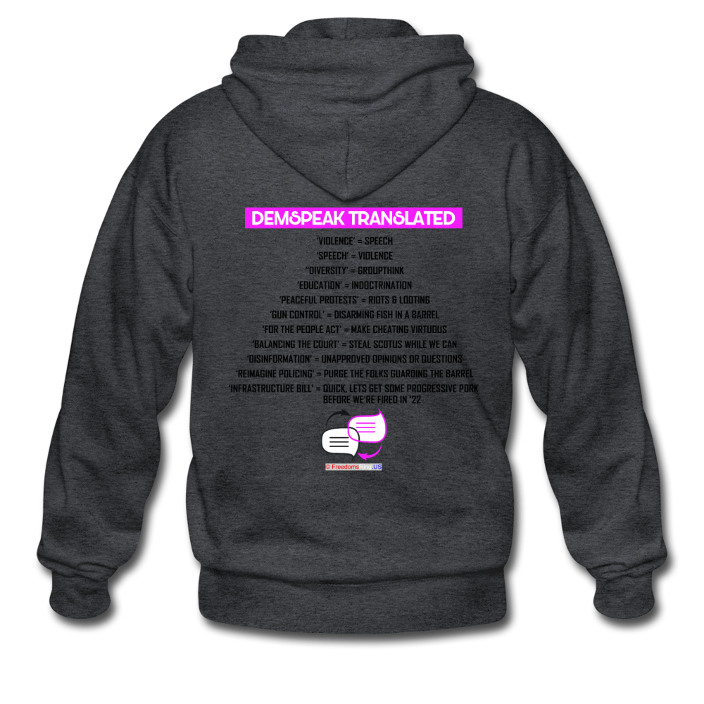 DEMSPEAK TRANSLATED - Gildan Heavy Blend Adult Zip Hoodie - deep heather