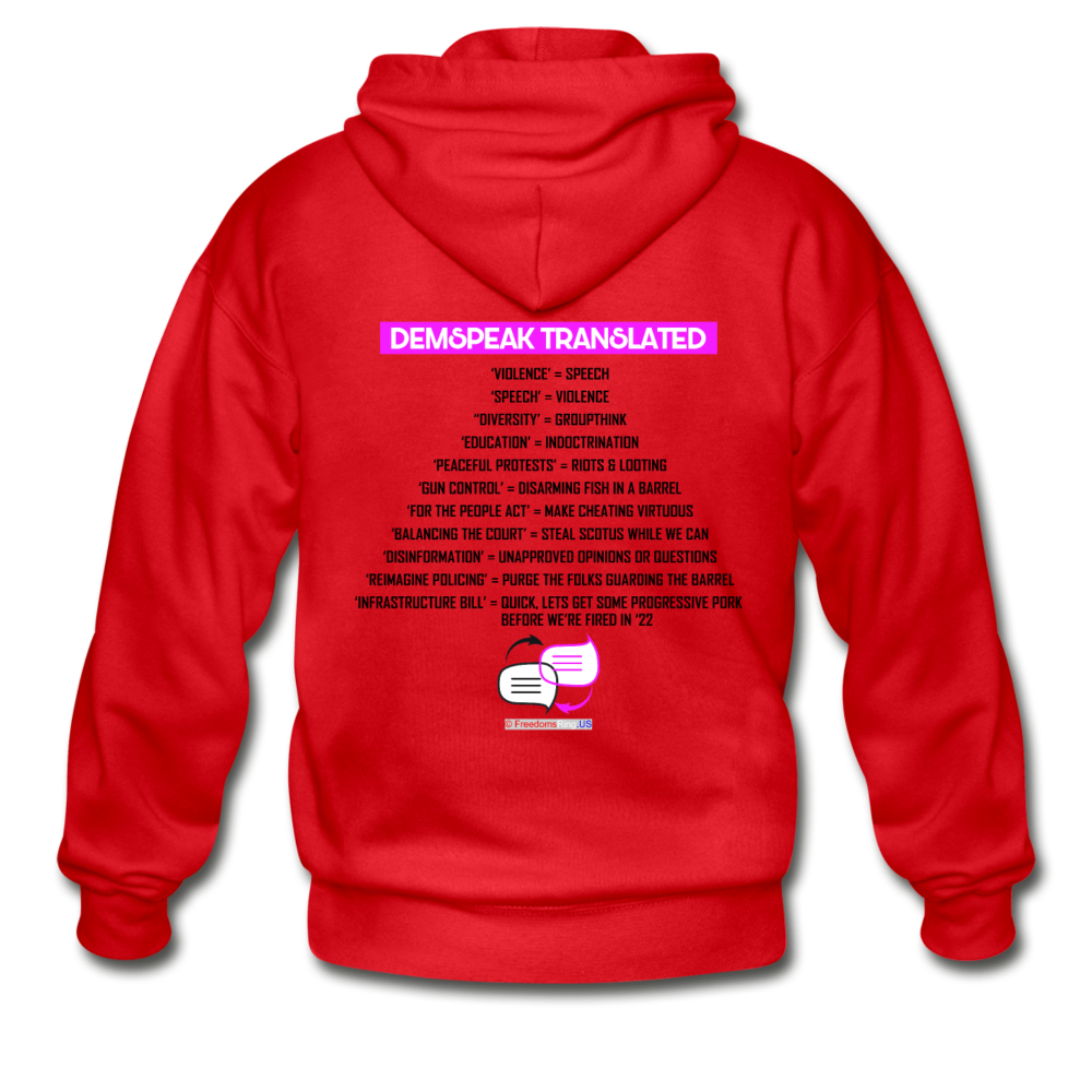 DEMSPEAK TRANSLATED - Gildan Heavy Blend Adult Zip Hoodie - red