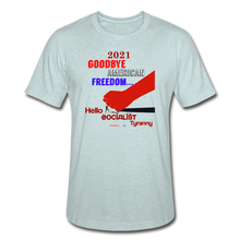 Load image into Gallery viewer, GOODBYE AMERICAN FREEDOM - Unisex Heather Prism T-Shirt - heather prism ice blue
