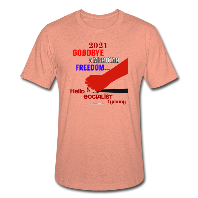 GOODBYE AMERICAN FREEDOM - Unisex Heather Prism T-Shirt - heather prism sunset